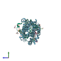 PDB entry 1wzd coloured by chain, side view.