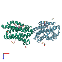 PDB entry 1wzd coloured by chain, top view.