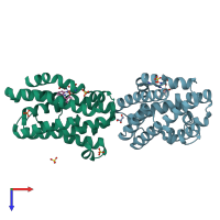 PDB entry 1wzg coloured by chain, top view.