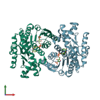 PDB entry 1wzi coloured by chain, front view.