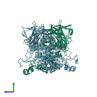 PDB entry 1wzm coloured by chain, side view.