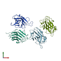 PDB entry 1wzx coloured by chain, front view.
