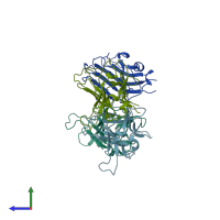PDB entry 1wzx coloured by chain, side view.