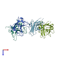 PDB entry 1wzx coloured by chain, top view.