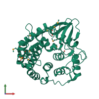 PDB entry 1wzz coloured by chain, front view.