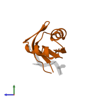 Heterogeneous nuclear ribonucleoprotein D0 in PDB entry 1x0f, assembly 1, side view.