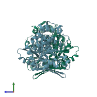 PDB entry 1x0l coloured by chain, side view.