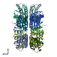PDB entry 1x0p coloured by chain, side view.