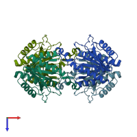 PDB entry 1x10 coloured by chain, top view.