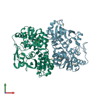 PDB entry 1x1q coloured by chain, front view.