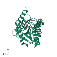 PDB entry 1x1t coloured by chain, side view.