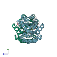 PDB entry 1x1z coloured by chain, side view.