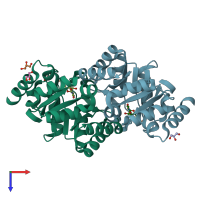 PDB entry 1x1z coloured by chain, top view.