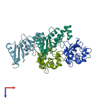 PDB entry 1x23 coloured by chain, top view.