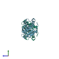 PDB entry 1x24 coloured by chain, side view.