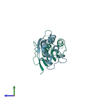 PDB entry 1x25 coloured by chain, side view.