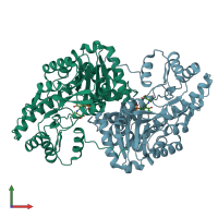 PDB entry 1x29 coloured by chain, front view.