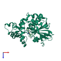 PDB entry 1x2e coloured by chain, top view.
