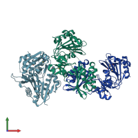 PDB entry 1x2g coloured by chain, front view.