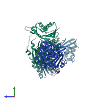 PDB entry 1x2g coloured by chain, side view.