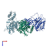 PDB entry 1x2g coloured by chain, top view.
