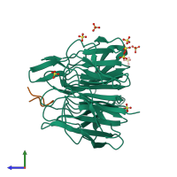 PDB entry 1x2r coloured by chain, side view.