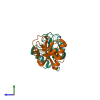 PDB entry 1x2w coloured by chain, side view.