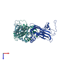 PDB entry 1x33 coloured by chain, top view.
