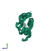 PDB entry 1x37 coloured by chain, ensemble of 16 models, side view.