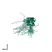 PDB entry 1x3d coloured by chain, ensemble of 20 models, side view.