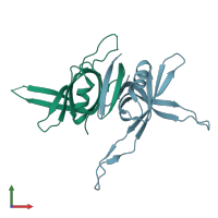 PDB entry 1x3e coloured by chain, front view.