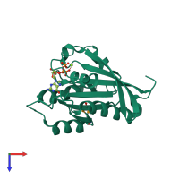 PDB entry 1x3s coloured by chain, top view.