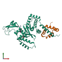 PDB entry 1x3z coloured by chain, front view.