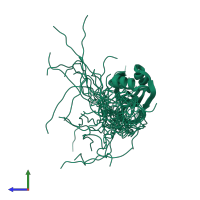 PDB entry 1x4a coloured by chain, ensemble of 20 models, side view.