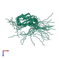 PDB entry 1x4a coloured by chain, ensemble of 20 models, top view.