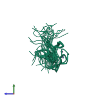 PDB entry 1x4l coloured by chain, ensemble of 20 models, side view.