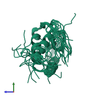 PDB entry 1x4o coloured by chain, ensemble of 20 models, side view.