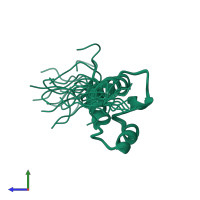 PDB entry 1x4p coloured by chain, ensemble of 20 models, side view.