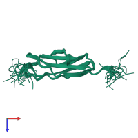 PDB entry 1x4x coloured by chain, ensemble of 20 models, top view.