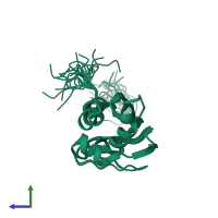 PDB entry 1x53 coloured by chain, ensemble of 20 models, side view.