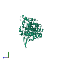 PDB entry 1x56 coloured by chain, side view.