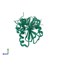 PDB entry 1x5c coloured by chain, ensemble of 20 models, side view.