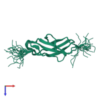 PDB entry 1x5y coloured by chain, ensemble of 20 models, top view.