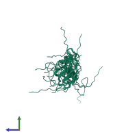 PDB entry 1x5z coloured by chain, ensemble of 20 models, side view.