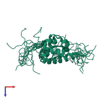 PDB entry 1x66 coloured by chain, ensemble of 20 models, top view.