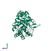 PDB entry 1x6u coloured by chain, side view.