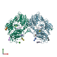 PDB entry 1x70 coloured by chain, front view.