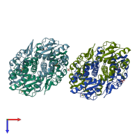 PDB entry 1x74 coloured by chain, top view.