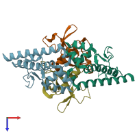 PDB entry 1x75 coloured by chain, top view.