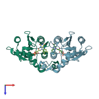 PDB entry 1x77 coloured by chain, top view.